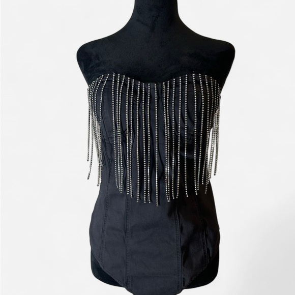 Fashion Nova Tops - Fashion Nova Black Sleeveless Embellished Bodysuit